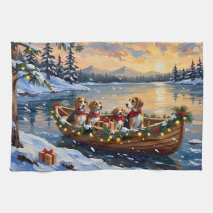 Beagle Weihnachtsboot-Feiertag Geschirrtuch