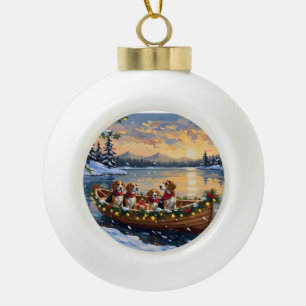 Beagle-Weihnachtsboot-Feiertag Keramik Kugel-Ornament
