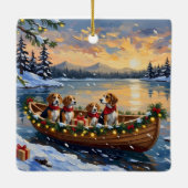 Beagle Weihnachtsboot-Feiertag Keramikornament (Rückseite)