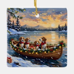 Beagle Weihnachtsboot-Feiertag Keramikornament