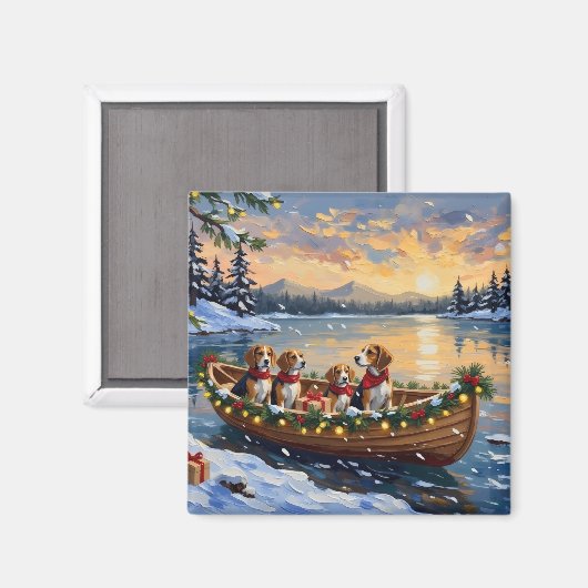 Beagle Weihnachtsboot-Feiertag Magnet (Vorderseite/Rückseite)