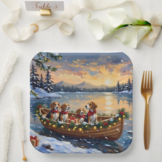 Beagle Weihnachtsboot-Feiertag Pappteller (Hochzeit)