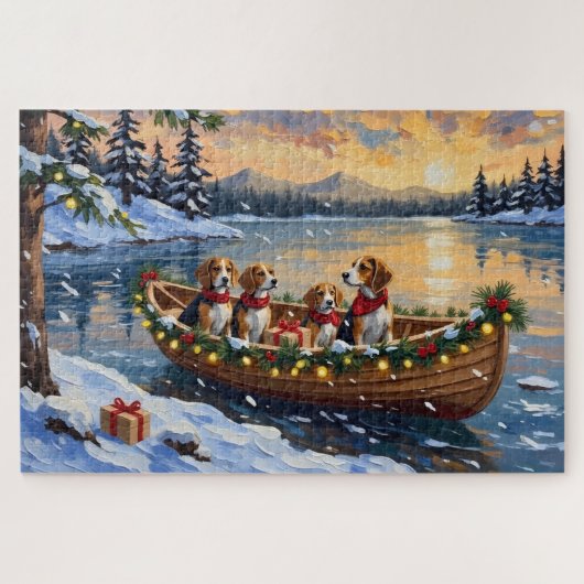 Beagle Weihnachtsboot-Feiertag Puzzle (Horizontal)