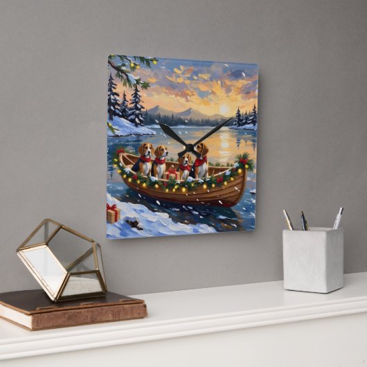 Beagle Weihnachtsboot-Feiertag Quadratische Wanduhr (Büro)