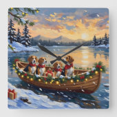 Beagle Weihnachtsboot-Feiertag Quadratische Wanduhr (Vorderseite)