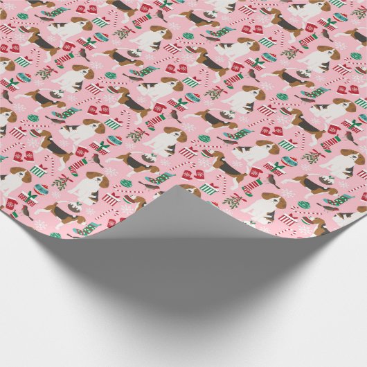 Beagle Weihnachtsdog - rosa Geschenkpapier (Ecke)