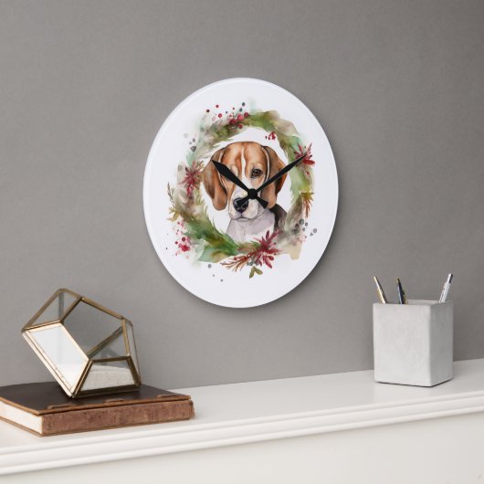 Beagle Weihnachtsfest Große Wanduhr (Büro)