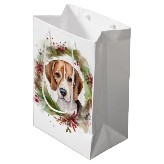 Beagle Weihnachtsfest Mittlere Geschenktüte (Vorderseite Schrägansicht)