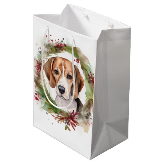 Beagle Weihnachtsfest Mittlere Geschenktüte (Rückseite Schrägansicht)