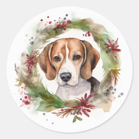 Beagle Weihnachtsfest Runder Aufkleber (Vorderseite)