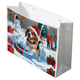 Beagle Weihnachtsfest Schnee Szene Große Geschenktüte