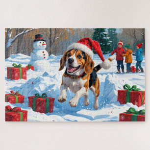 Beagle Weihnachtsfest Schnee Szene Puzzle