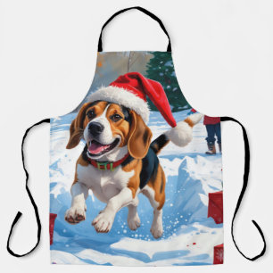 Beagle Weihnachtsfest Schnee Szene Schürze
