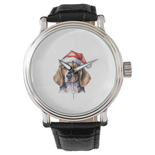 Beagle Weihnachtshund Armbanduhr (Vorderseite)