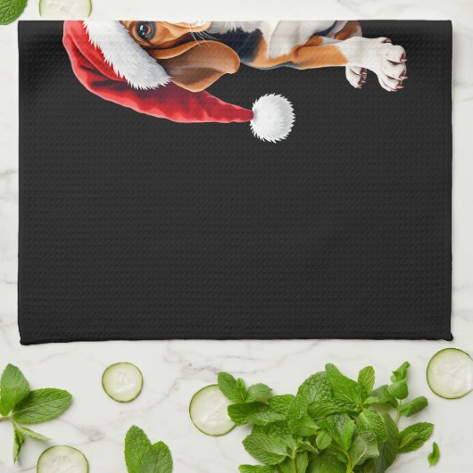 Beagle Weihnachtshund Long Sleeve T - Shirt Geschirrtuch (Gefaltet)