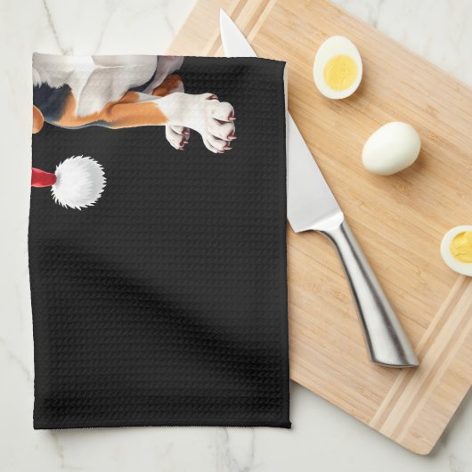 Beagle Weihnachtshund Long Sleeve T - Shirt Geschirrtuch (Viertel Falte)