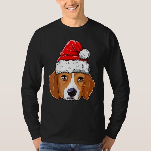 Beagle Weihnachtshund Weihnachtsmannmütze Weihnach T-Shirt (Vorderseite)