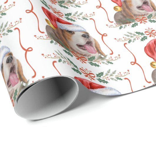 Beagle Weihnachtshunde Muster Wrapping Paper Geschenkpapier (Rolleneckpunkt)