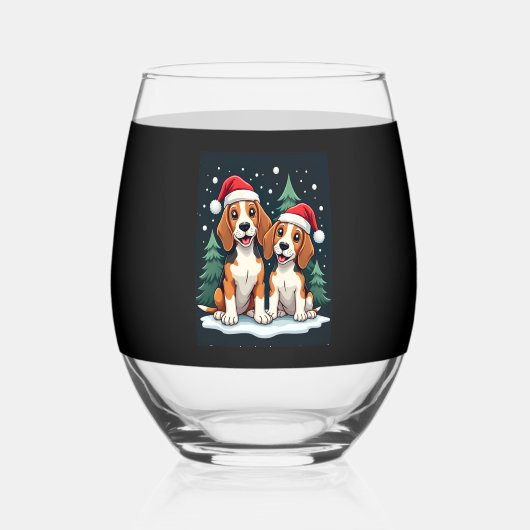 Beagle Weihnachtshundebesitzer Xmas Urlaub Pajama Weinglas Ohne Stiel (Vorderseite)