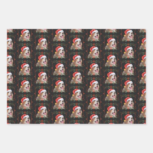 Beagle Weihnachtshundemuster Geschenkpapier Set (Vorderseite 3)