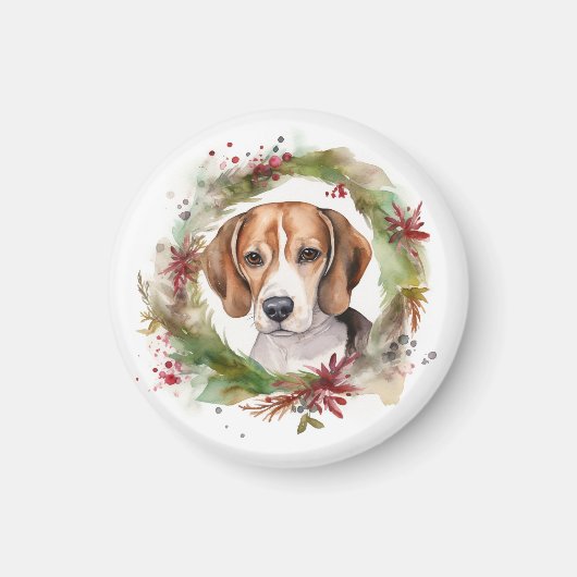 Beagle-Weihnachtskranz Festiver Hund Magnet (Vorne)