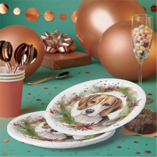 Beagle-Weihnachtskranz Festlicher Hund Pappteller