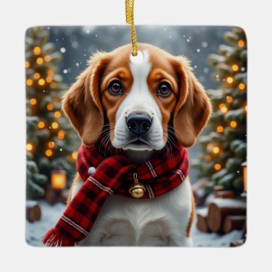 Beagle-Weihnachtskunst Keramikornament (Vorderseite)