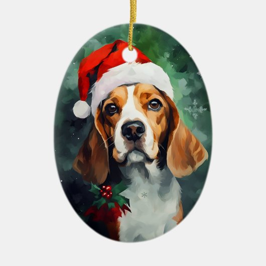 Beagle Weihnachtsmalerei Keramik Ornament (Vorne)