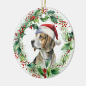 Beagle Weihnachtsmannmütze Holly Wreath Weihnachte Keramik Ornament (Links)