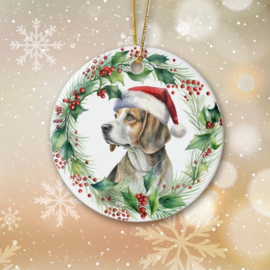Beagle Weihnachtsmannmütze Holly Wreath Weihnachte Keramik Ornament