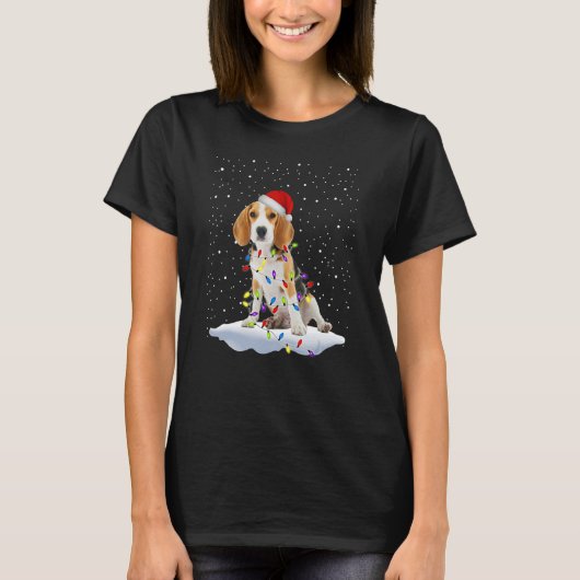 Beagle Weihnachtsmannmütze Weihnachtsbaum Light Do T-Shirt (Vorderseite)