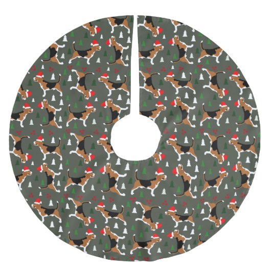 Beagle Weihnachtsmannmütze Weihnachtsbaummuster Polyester Weihnachtsbaumdecke (Vorderseite)