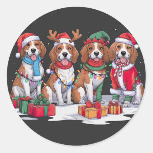 Beagle Weihnachtsmannmütze will Weihnachtsbeleucht Runder Aufkleber