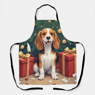 Beagle Weihnachtsmorgen-Geschenk-Entpackung Malere Schürze