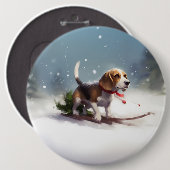 Beagle Weihnachtsschnee im Winter Button (Vorne & Hinten)