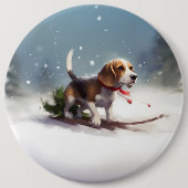 Beagle Weihnachtsschnee im Winter Button (Vorderseite)