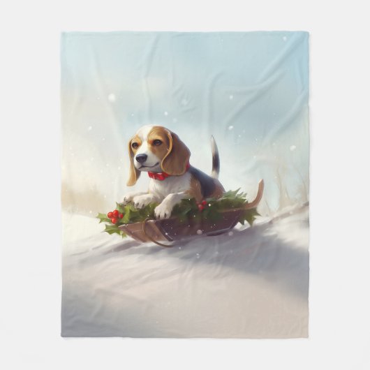 Beagle Weihnachtsschnee im Winter Fleecedecke (Vorderseite)