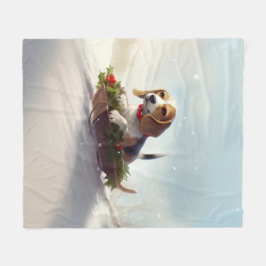 Beagle Weihnachtsschnee im Winter Fleecedecke (Vorderseite (Horizontal))
