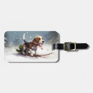 Beagle Weihnachtsschnee im Winter Gepäckanhänger