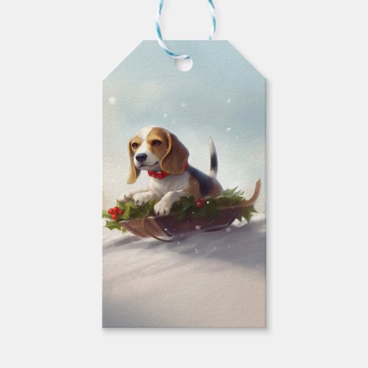 Beagle Weihnachtsschnee im Winter Geschenkanhänger (Vorderseite)