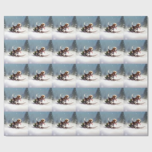 Beagle Weihnachtsschnee im Winter Geschenkpapier (Flach)