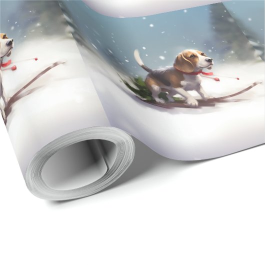 Beagle Weihnachtsschnee im Winter Geschenkpapier (Rolleneckpunkt)