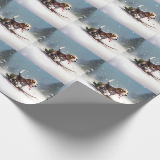 Beagle Weihnachtsschnee im Winter Geschenkpapier (Ecke)