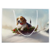 Beagle Weihnachtsschnee im Winter Große Geschenktüte (Rückseite)