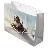 Beagle Weihnachtsschnee im Winter Große Geschenktüte (Rückseite Schrägansicht)