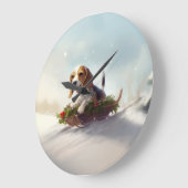 Beagle Weihnachtsschnee im Winter Große Wanduhr (Winkel)