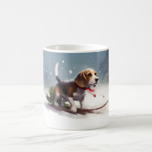Beagle Weihnachtsschnee im Winter Kaffeetasse (Mittel)