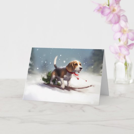 Beagle Weihnachtsschnee im Winter Karte (Orchidee)
