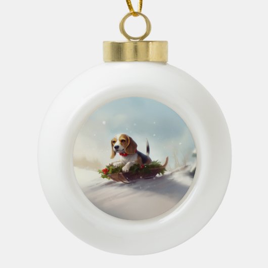 Beagle Weihnachtsschnee im Winter Keramik Kugel-Ornament (Vorderseite)