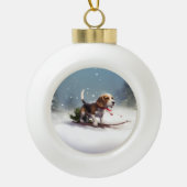 Beagle Weihnachtsschnee im Winter Keramik Kugel-Ornament (Vorderseite)